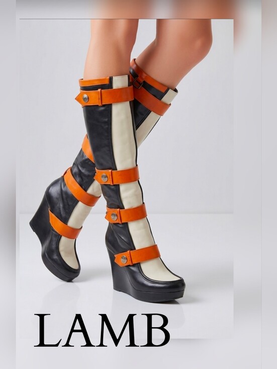 L.A.M.B. Shoes - L.A.M.B. Baby  7.5 39 Leather Wedge Strap Knee High Boots